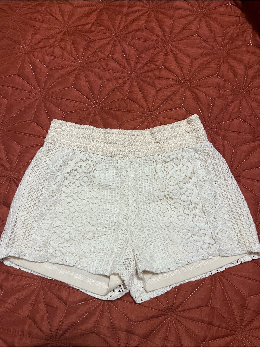 Cream Crochet Lace Girls Shorts 10/12